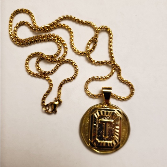 Gold Filled Letter T Pendant 20” Long Necklace - Picture 5 of 5